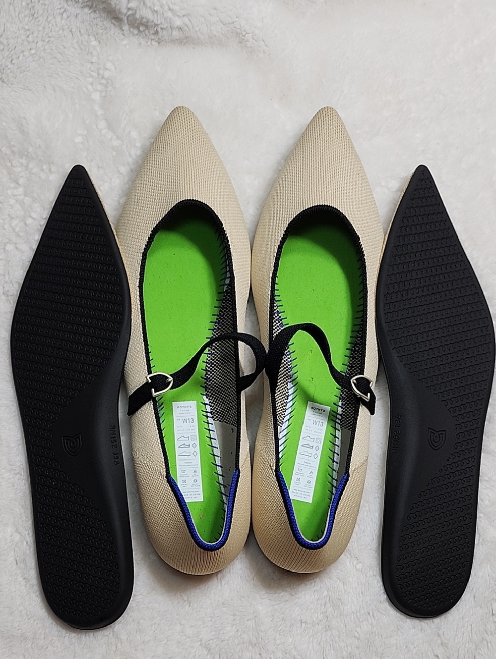 Rothy's The Point Mary Jane II flats beige/sandstone color black strap Sz 13 - Picture 14 of 16
